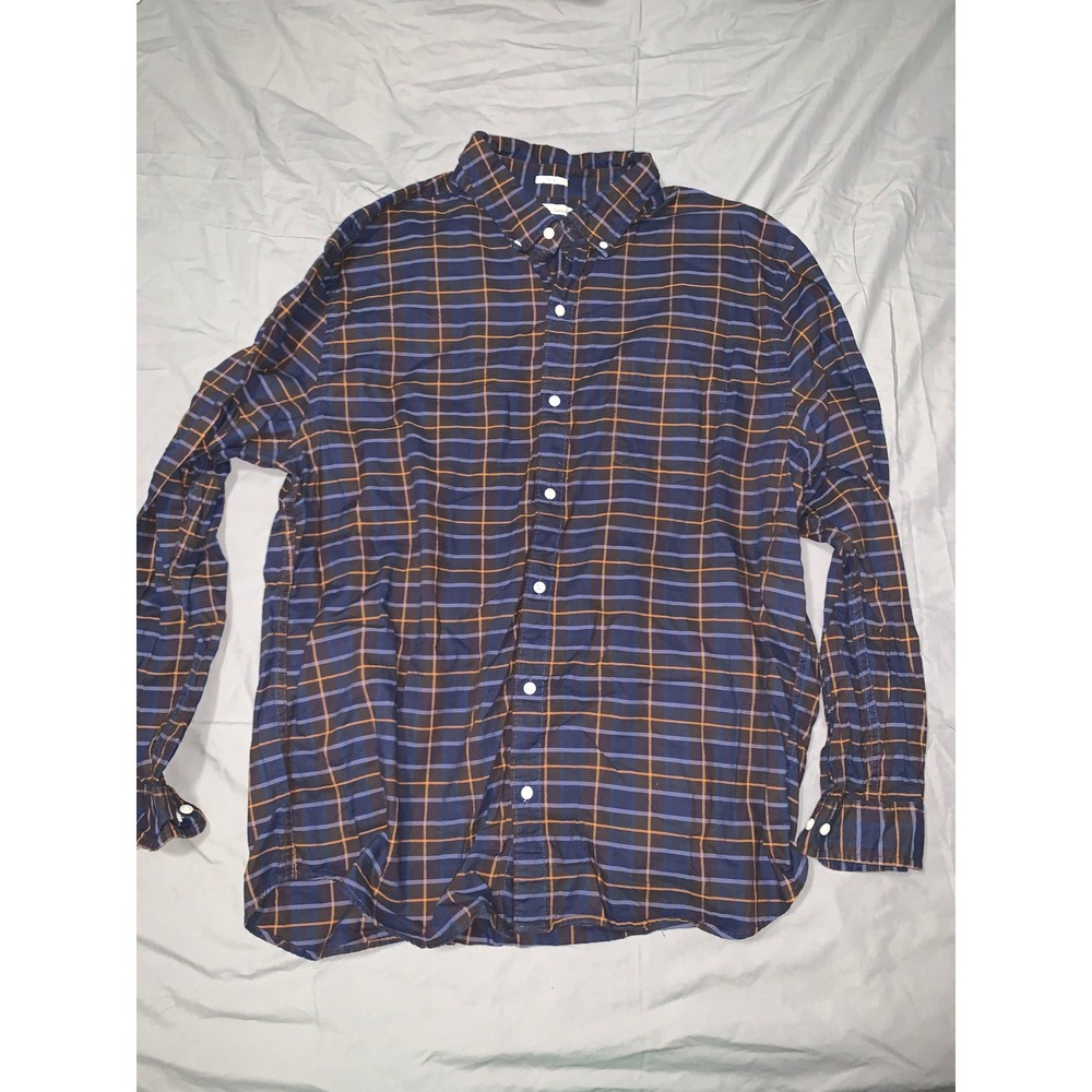 Hawker Rye Mens 2XL Slim Fit Plaid Button Down Shirt Navy Purple Orange Check